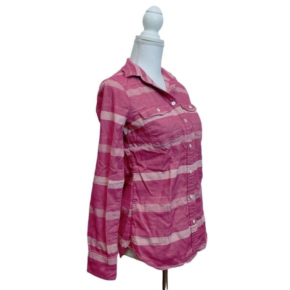 J. Crew Cotton Flannel Shirt Striped Pink and White Ombre Custom Bleach Dipped - Picture 3 of 7